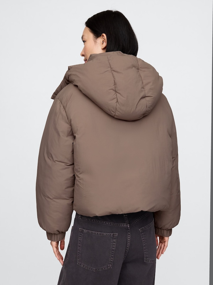 Gap Brown Cropped Duvet Wrap Puffer Coat - Image 2 of 5