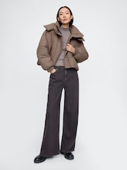 Gap Brown Cropped Duvet Wrap Puffer Coat - Image 3 of 5