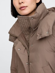 Gap Brown Cropped Duvet Wrap Puffer Coat - Image 4 of 5