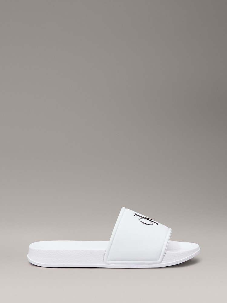 Calvin Klein White Logo Print Pool Slides - Image 1 of 5