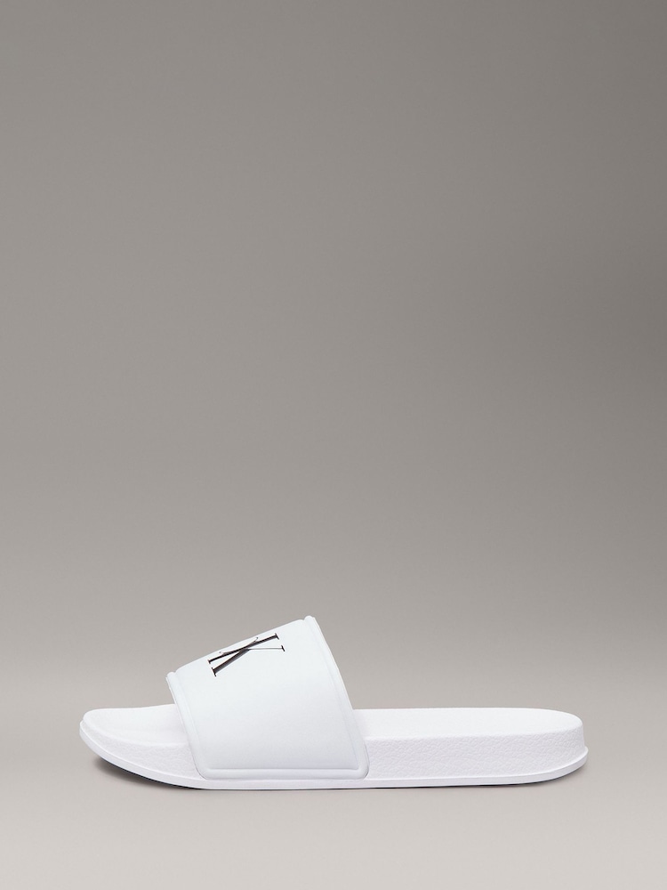 Calvin Klein White Logo Print Pool Slides - Image 2 of 5 Calvin Klein White Logo Print Pool Slides - Image 2 of 5