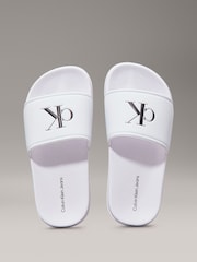 Calvin Klein White Logo Print Pool Slides - Image 3 of 5