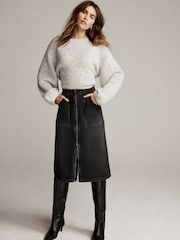 Mint Velvet Black Washed 100% Cotton Denim Zip Midi Skirt - Image 2 of 7