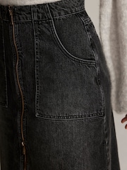Mint Velvet Black Washed 100% Cotton Denim Zip Midi Skirt - Image 4 of 7