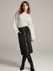 Mint Velvet Black Washed 100% Cotton Denim Zip Midi Skirt - Image 5 of 7