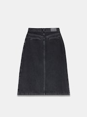 Mint Velvet Black Washed 100% Cotton Denim Zip Midi Skirt - Image 7 of 7