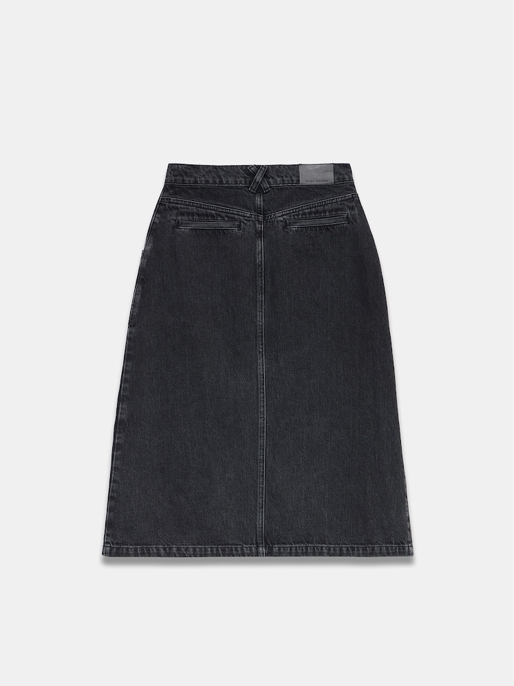 Mint Velvet Black Washed 100% Cotton Denim Zip Midi Skirt - Image 7 of 7