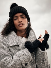 Mint Velvet Black Faux Fur Pom Pom Hand Warmers - Image 1 of 2