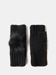 Mint Velvet Black Faux Fur Pom Pom Hand Warmers - Image 2 of 2