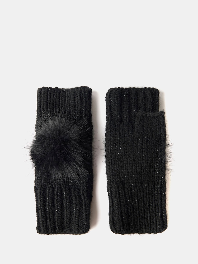 Mint Velvet Black Faux Fur Pom Pom Hand Warmers - Image 2 of 2