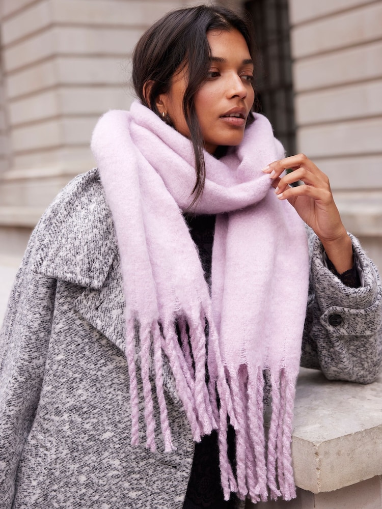 Mint Velvet Purple Wide Tassel Scarf - Image 1 of 3