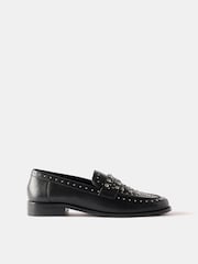 Mint Velvet Black Leather Studded Penny Loafers - Image 1 of 2