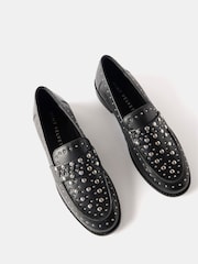Mint Velvet Black Leather Studded Penny Loafers - Image 2 of 2
