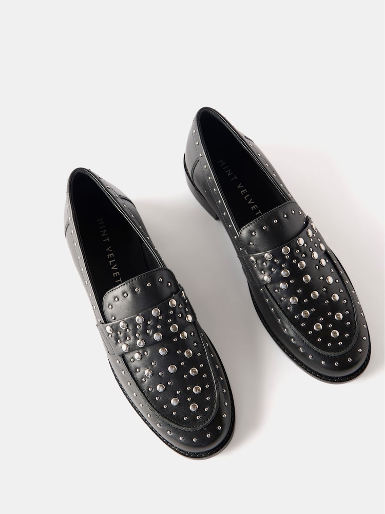 Mint Velvet Black Leather Studded Penny Loafers - Image 2 of 2