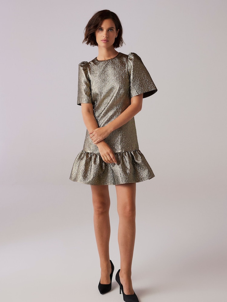 Mint Velvet Gold Frill Mini Dress - Image 1 of 7