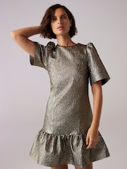 Mint Velvet Gold Frill Mini Dress - Image 3 of 7