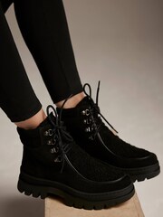 Mint Velvet Black Borg Suede Hiking Boots - Image 1 of 3