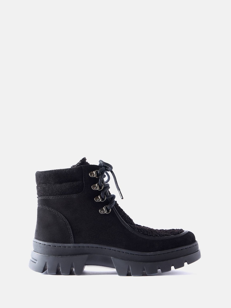 Mint Velvet Black Borg Suede Hiking Boots - Image 2 of 3