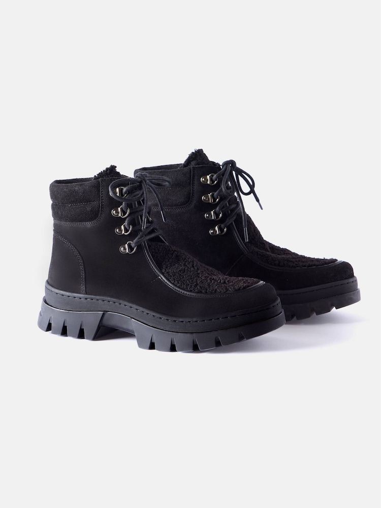 Mint Velvet Black Borg Suede Hiking Boots - Image 3 of 3