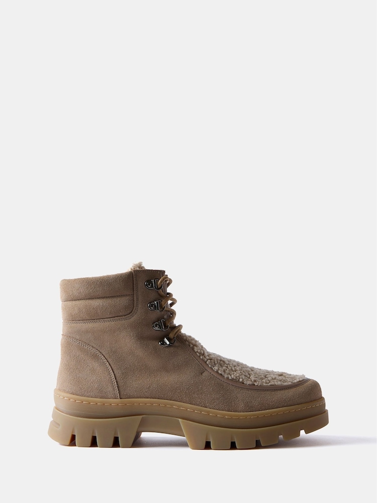 Mint Velvet Brown Borg Suede Hiking Boots - Image 1 of 2 Mint Velvet Brown Borg Suede Hiking Boots - Image 1 of 2