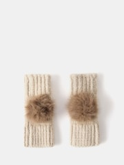 Mint Velvet Brown Knit Pom Pom Hand Warmers - Image 1 of 3