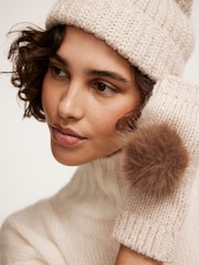 Mint Velvet Brown Knit Pom Pom Hand Warmers - Image 3 of 3