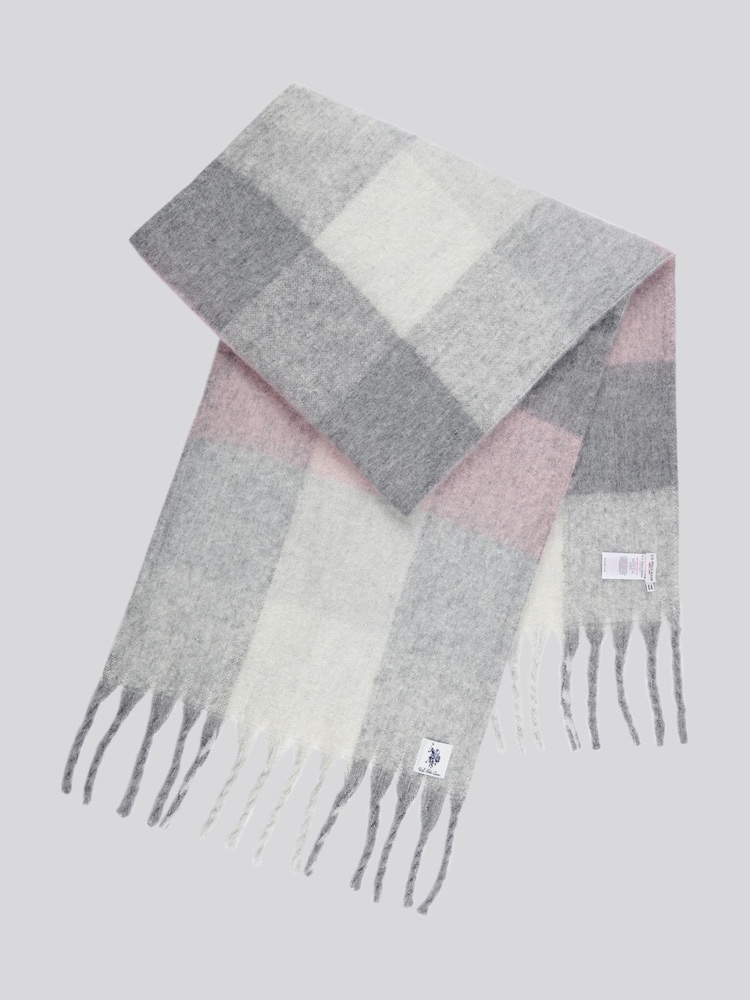 U.S. Polo Assn. Grey Womens Super Soft Brushed Square Check Large Scarf - Image 2 of 3
