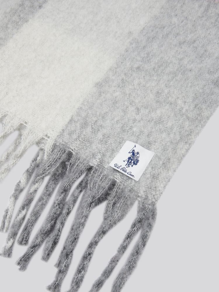 U.S. Polo Assn. Grey Womens Super Soft Brushed Square Check Large Scarf - Image 3 of 3