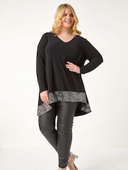 Roman Metallic Curve Sequin Hem Stretch Top - Image 1 of 5
