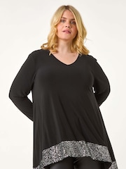 Roman Metallic Curve Sequin Hem Stretch Top - Image 3 of 5