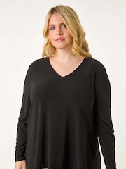Roman Metallic Curve Sequin Hem Stretch Top - Image 4 of 5