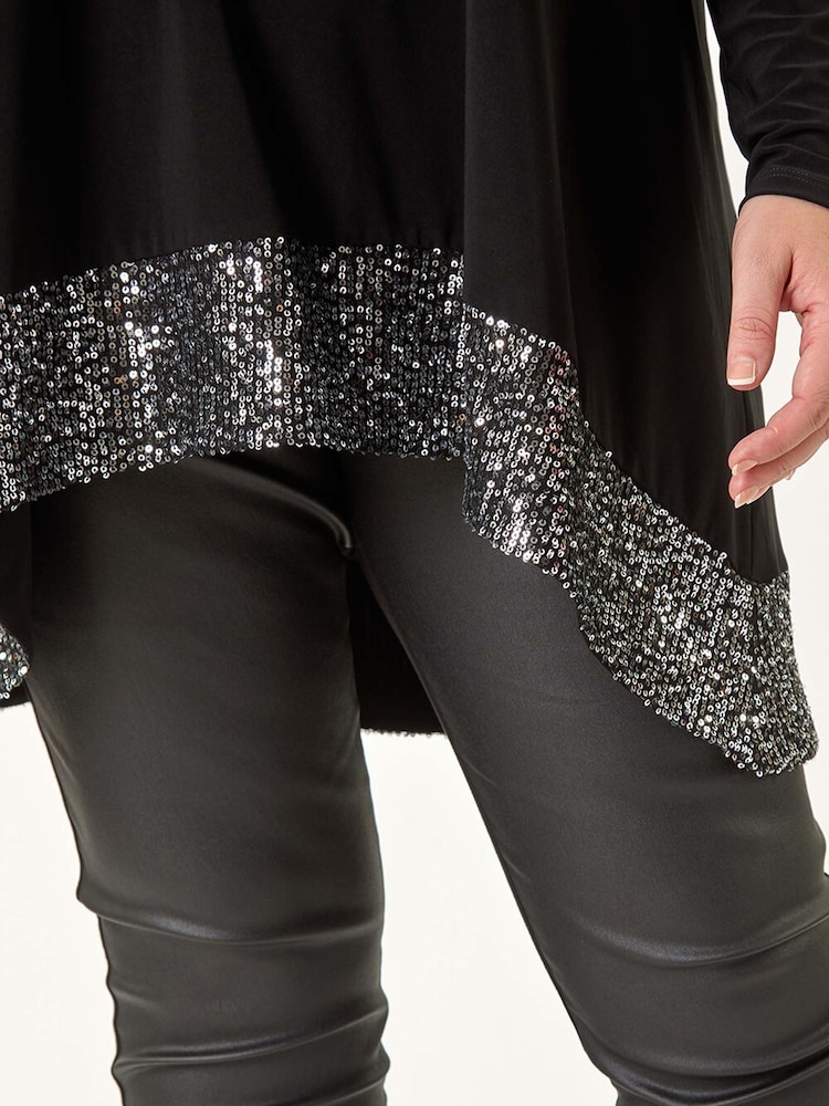 Roman Metallic Curve Sequin Hem Stretch Top - Image 5 of 5