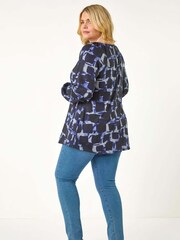 Roman Blue Curve Abstract Print Swing Stretch Top - Image 3 of 5