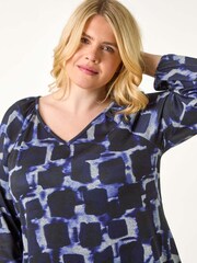 Roman Blue Curve Abstract Print Swing Stretch Top - Image 4 of 5