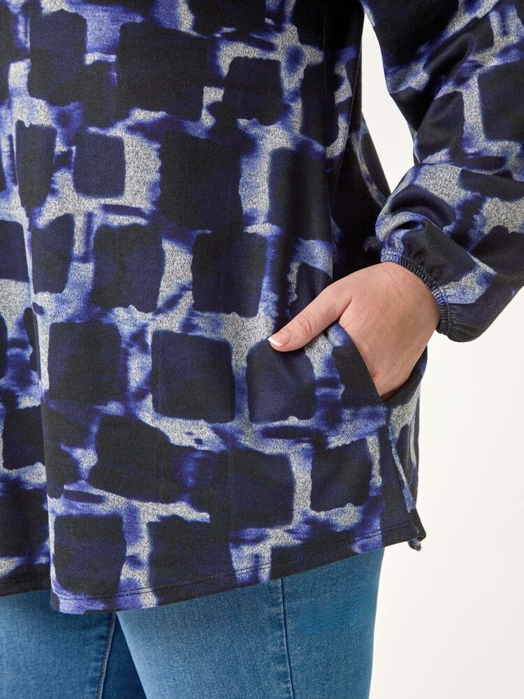 Roman Blue Curve Abstract Print Swing Stretch Top - Image 5 of 5 Roman Blue Curve Abstract Print Swing Stretch Top - Image 5 of 5