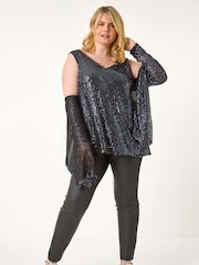 Roman Grey Curve Sequin V-Neck Stretch Vest - Image 2 of 5
