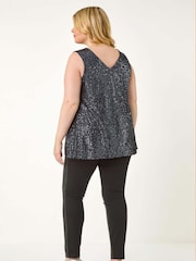 Roman Grey Curve Sequin V-Neck Stretch Vest - Image 3 of 5