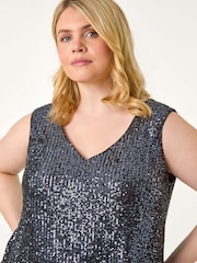 Roman Grey Curve Sequin V-Neck Stretch Vest - Image 4 of 5