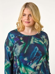 Roman Blue Curve Abstract Print Pocket Tunic Top - Image 4 of 5