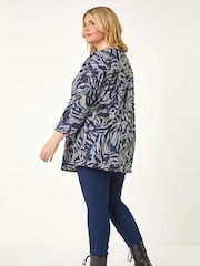 Roman Blue Curve Animal Print Pleat Front Tunics Top - Image 3 of 5
