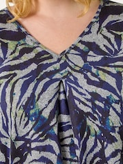 Roman Blue Curve Animal Print Pleat Front Tunics Top - Image 5 of 5