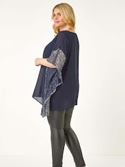 כחול  - Roman Curve Sequin Trim Overlay Top - Image 2 of 5