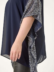 כחול  - Roman Curve Sequin Trim Overlay Top - Image 5 of 5