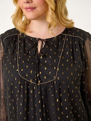 Roman Black Curve Tie Neck Metallic Top - Image 7 of 7