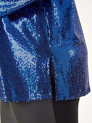 Roman Blue Curve Sparkle V-Neck Stretch Tunic Top - Image 8 of 8