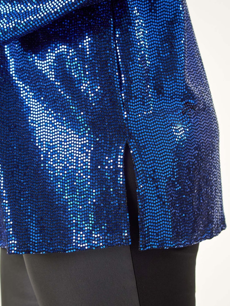 Roman Blue Curve Sparkle V-Neck Stretch Tunic Top - Image 8 of 8 Roman Blue Curve Sparkle V-Neck Stretch Tunic Top - Image 8 of 8
