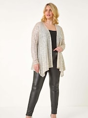 Roman Metallic Curve Sequin Waterfall Front Cardigan - Image 4 of 8