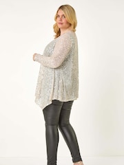 Roman Metallic Curve Sequin Waterfall Front Cardigan - Image 6 of 8