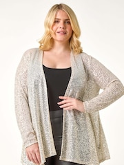 Roman Metallic Curve Sequin Waterfall Front Cardigan - Image 7 of 8