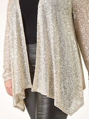 Roman Metallic Curve Sequin Waterfall Front Cardigan - Image 8 of 8